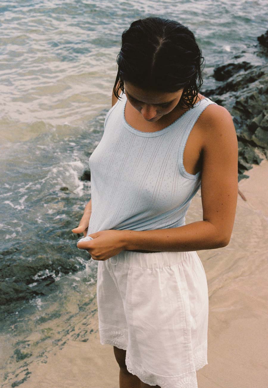 Commonplace Essentials Riviera Pointelle Tank Sky