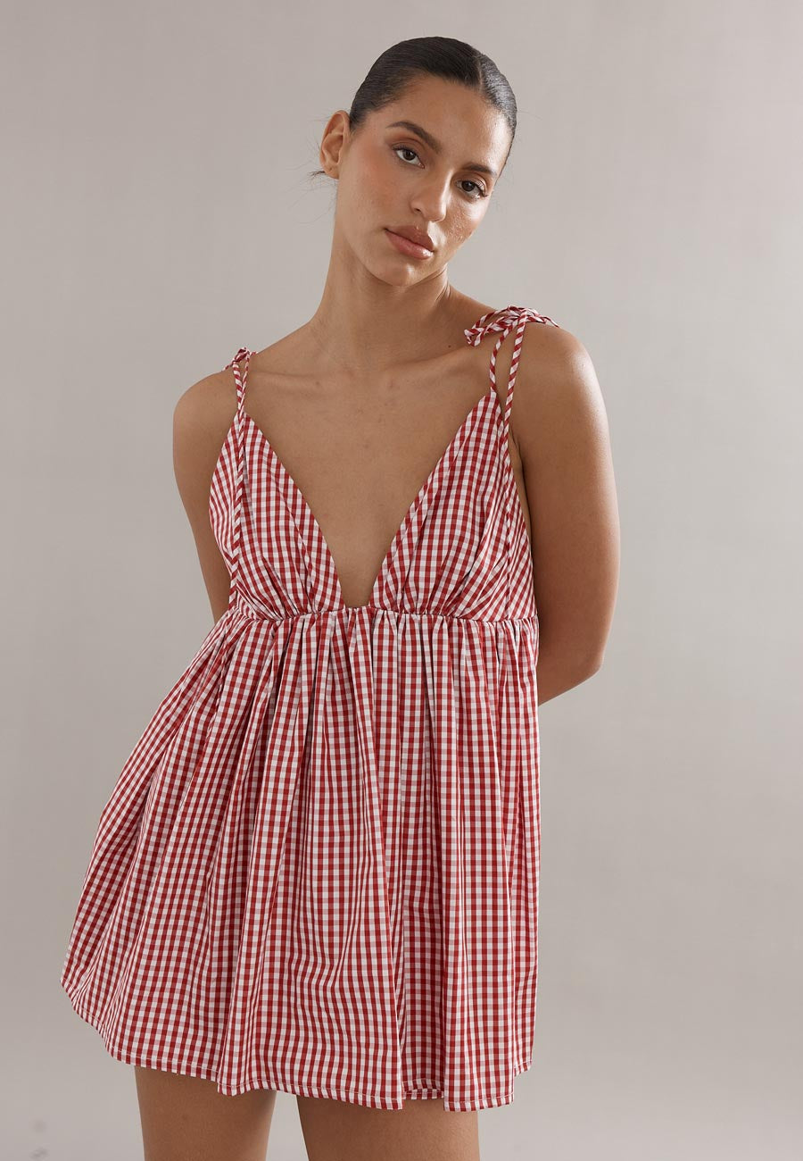Caitlin Crisp Esther Top Red Gingham