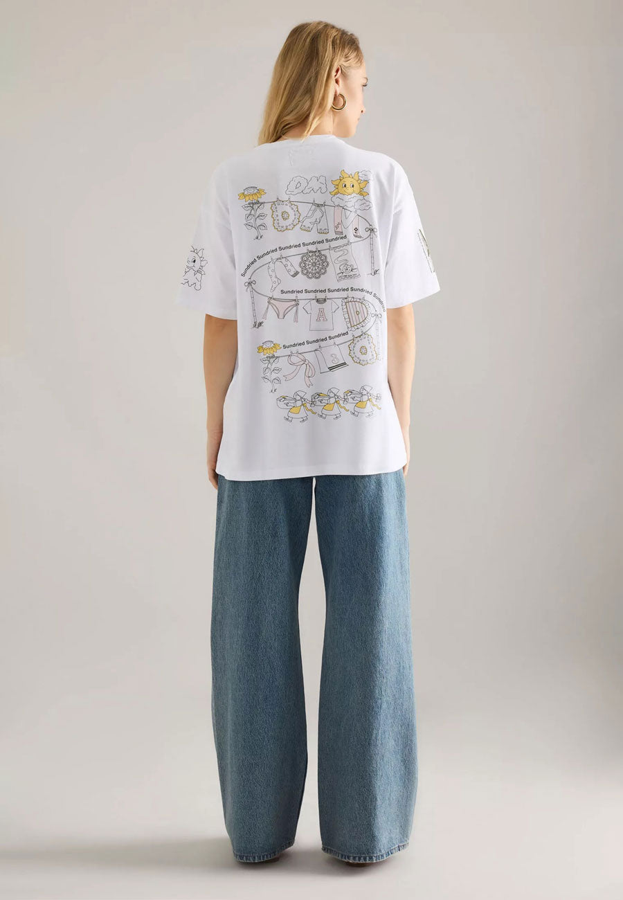 Damson Madder Sundried Washing Line Boyfriend Tee White