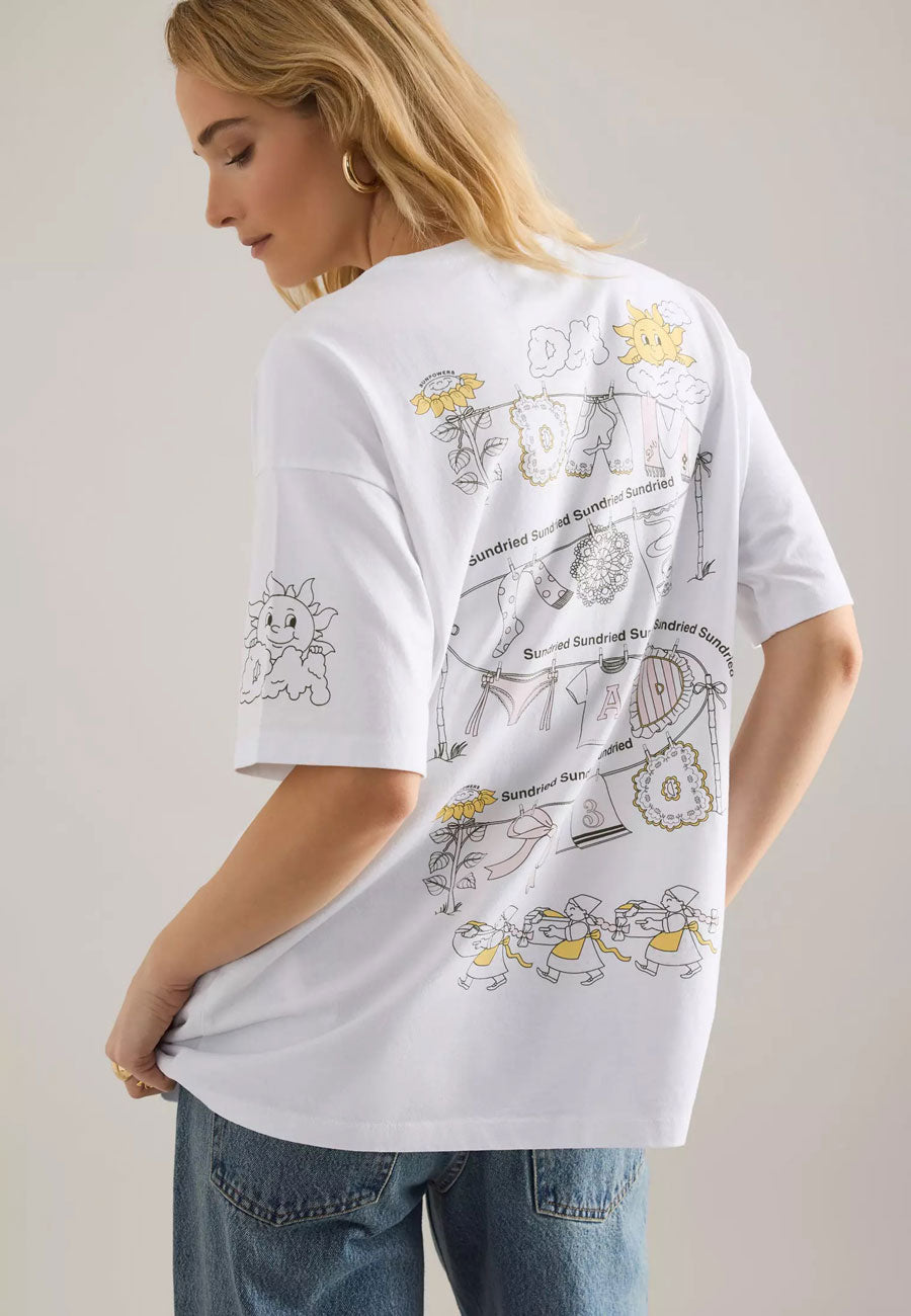 Damson Madder Sundried Washing Line Boyfriend Tee White
