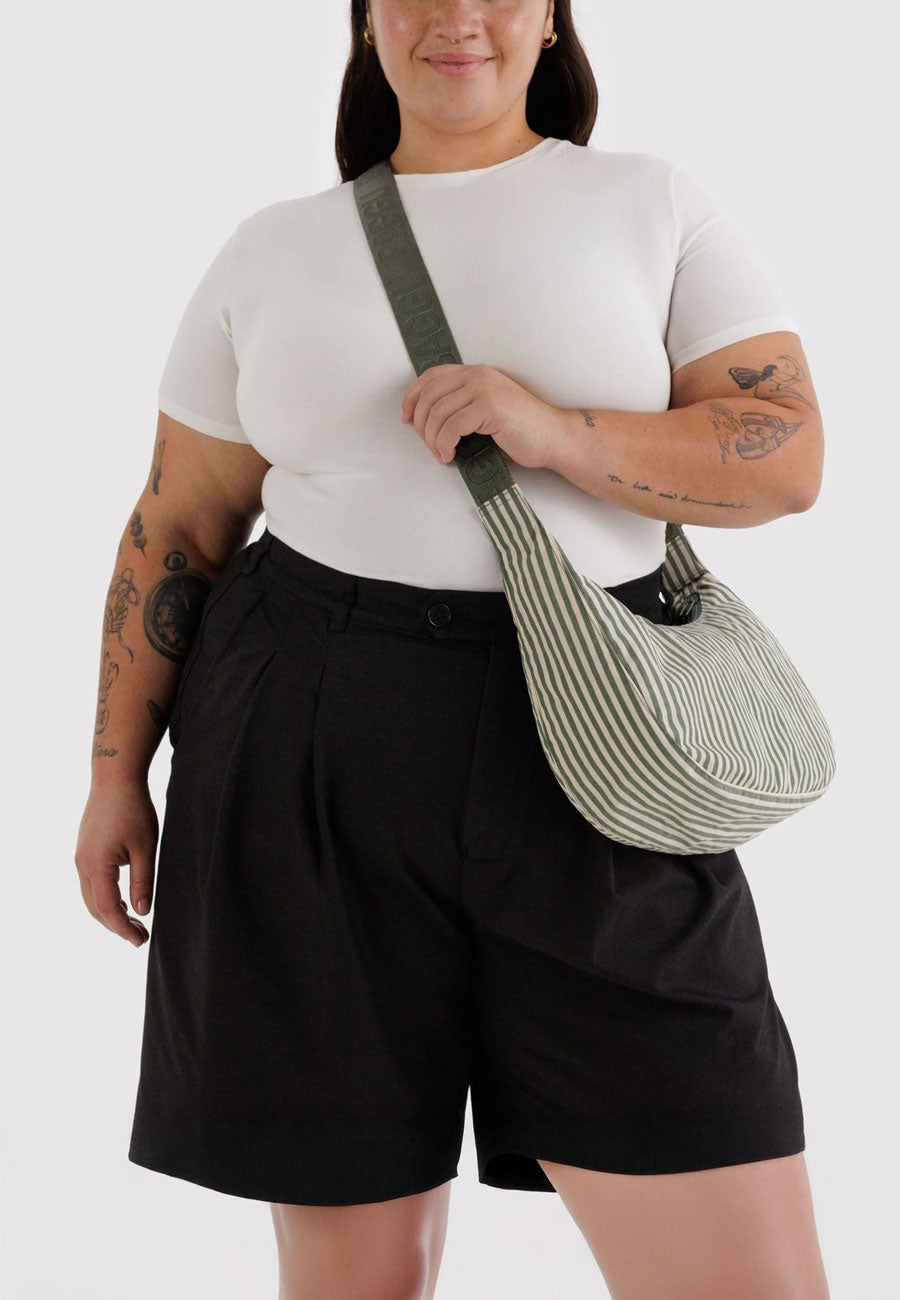 Baggu Medium Nylon Crescent Bag Sage Stripe