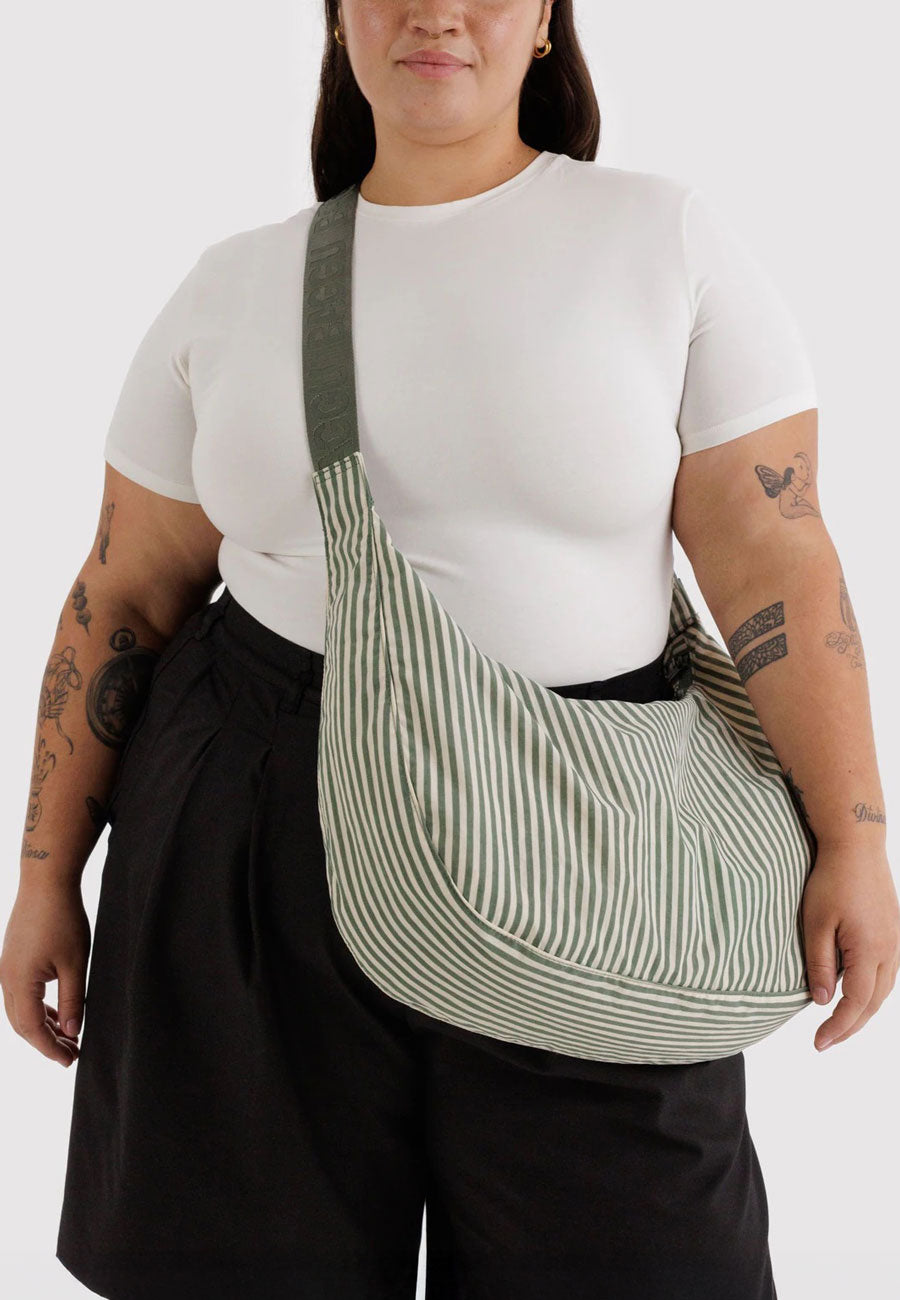 Baggu Large Nylon Crescent Bag Sage Stripe