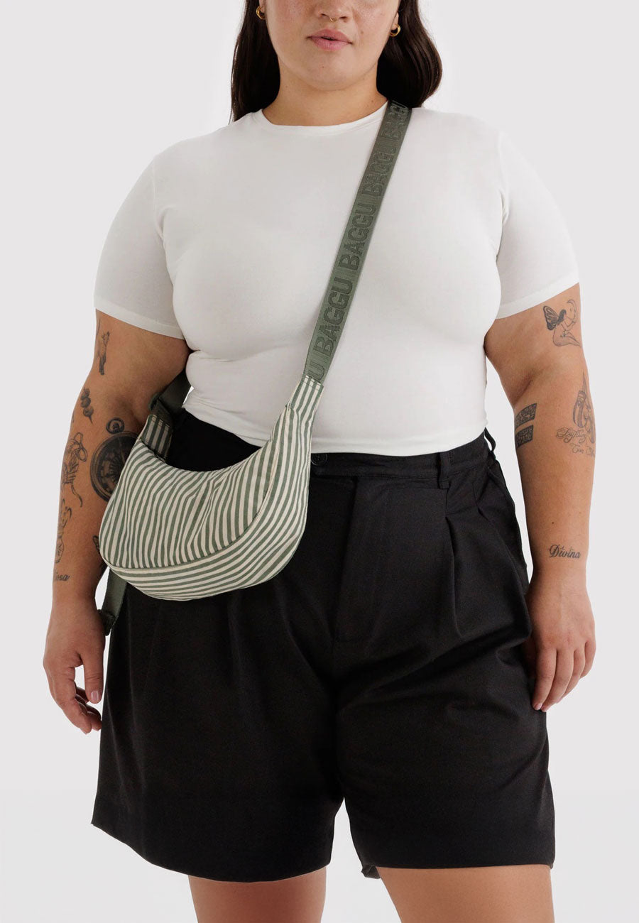 Baggu Small Nylon Crescent Bag Sage Stripe