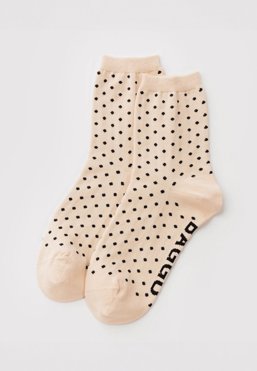 Baggu Crew Sock Micro Cream and Black Polka Dot