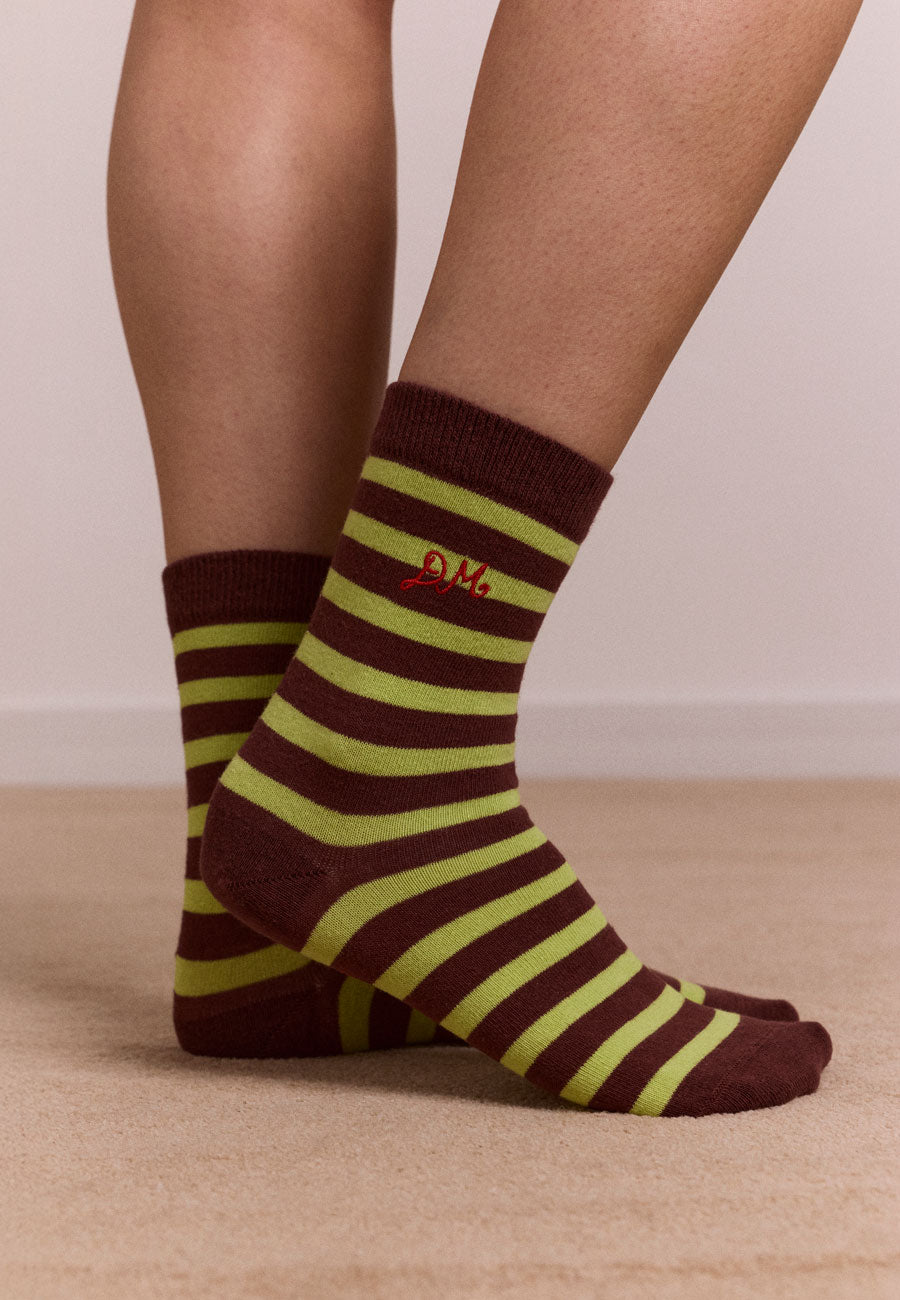 Damson Madder Calf Length 2 Pack Socks Choc & Avocado