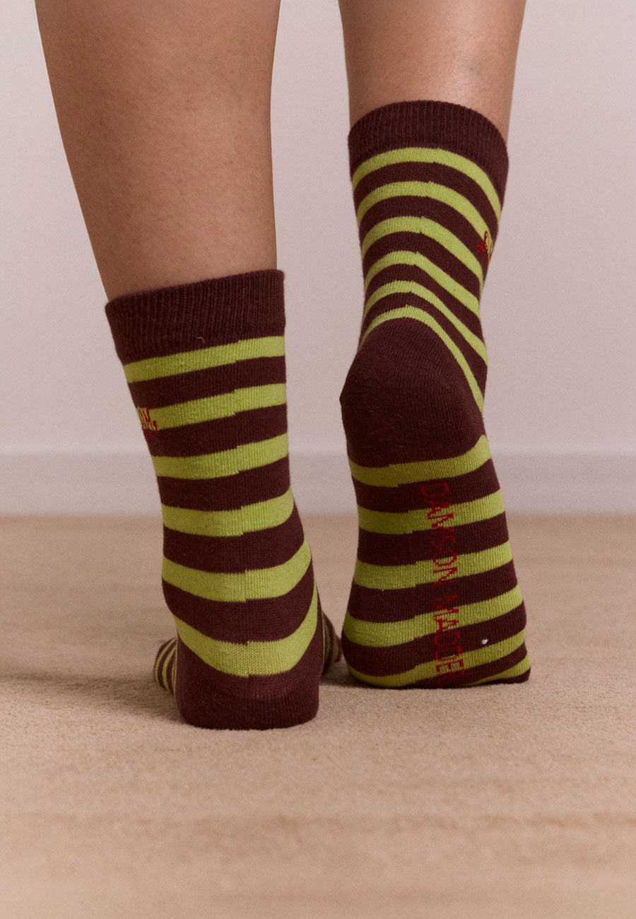 Damson Madder Calf Length 2 Pack Socks Choc & Avocado