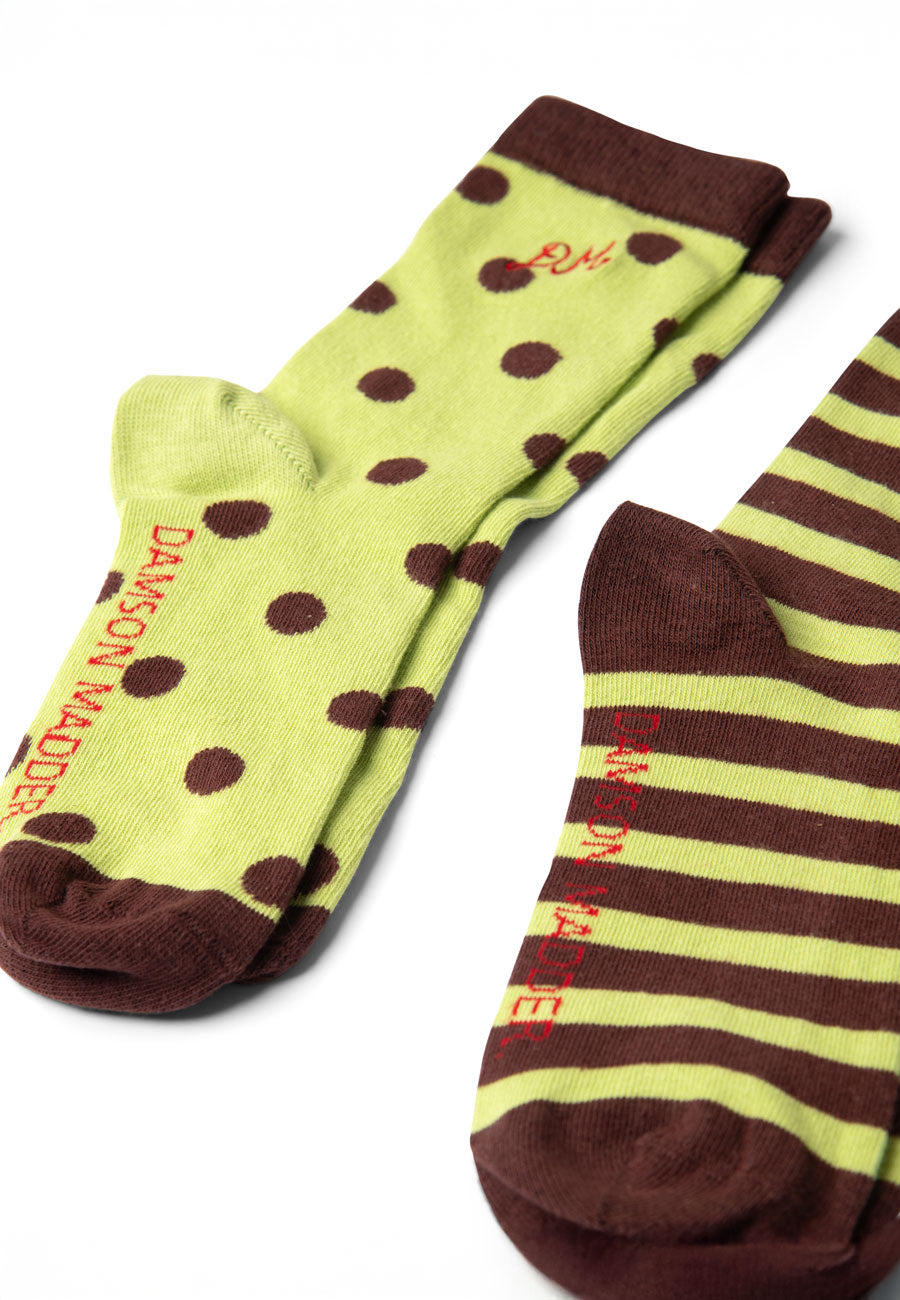 Damson Madder Calf Length 2 Pack Socks Choc & Avocado