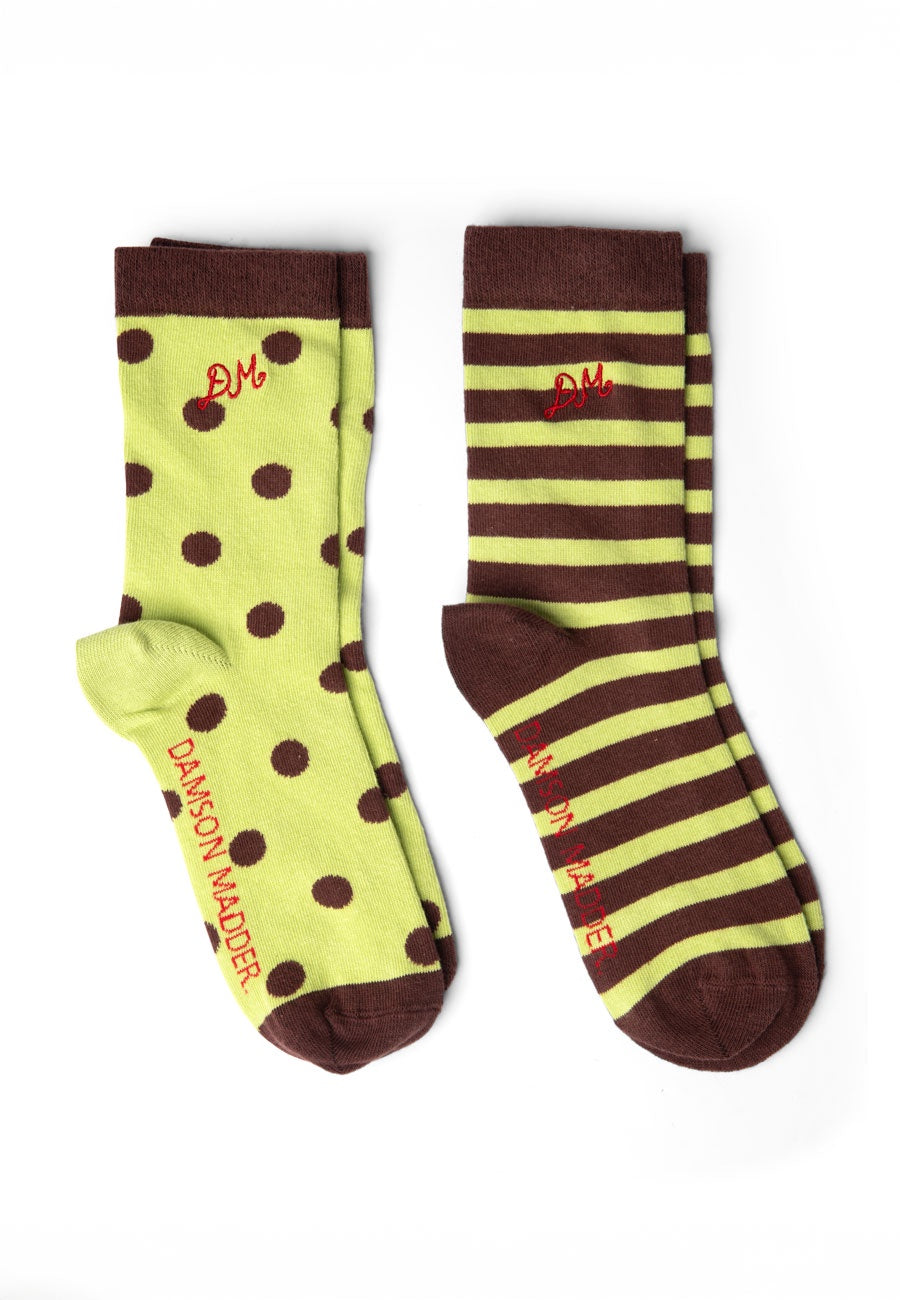 Damson Madder Calf Length 2 Pack Socks Choc & Avocado