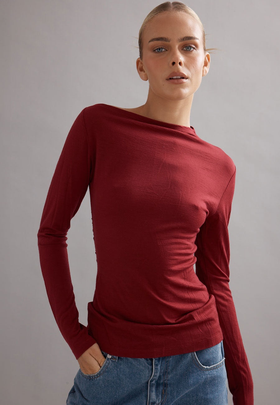 Caitlin Crisp Beau Merino Knit Top Maroon