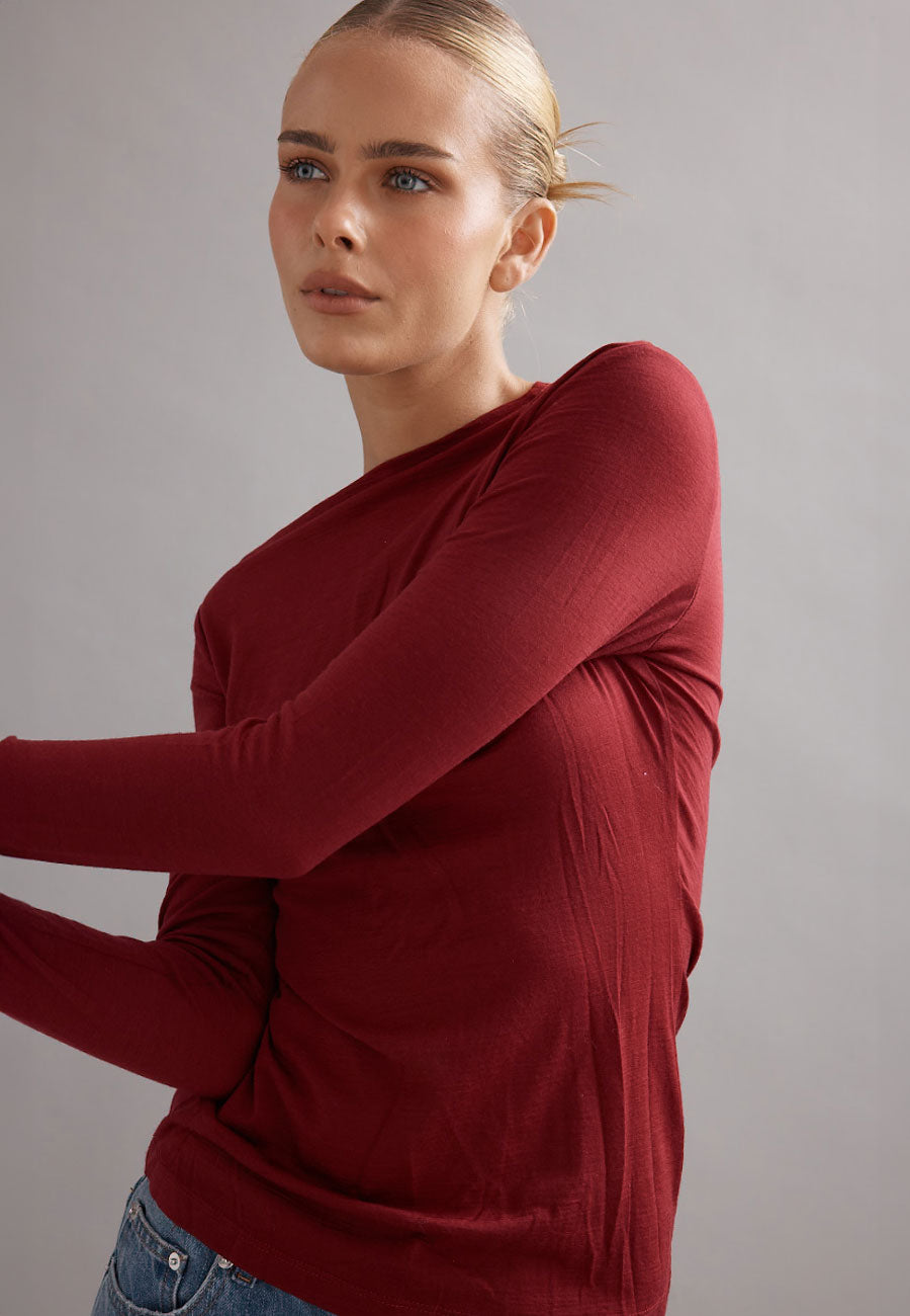 Caitlin Crisp Beau Merino Knit Top Maroon
