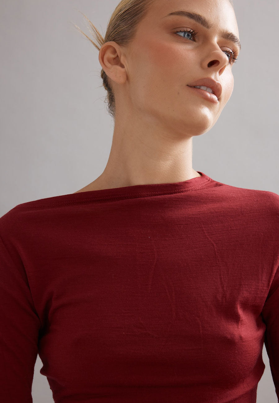 Caitlin Crisp Beau Merino Knit Top Maroon