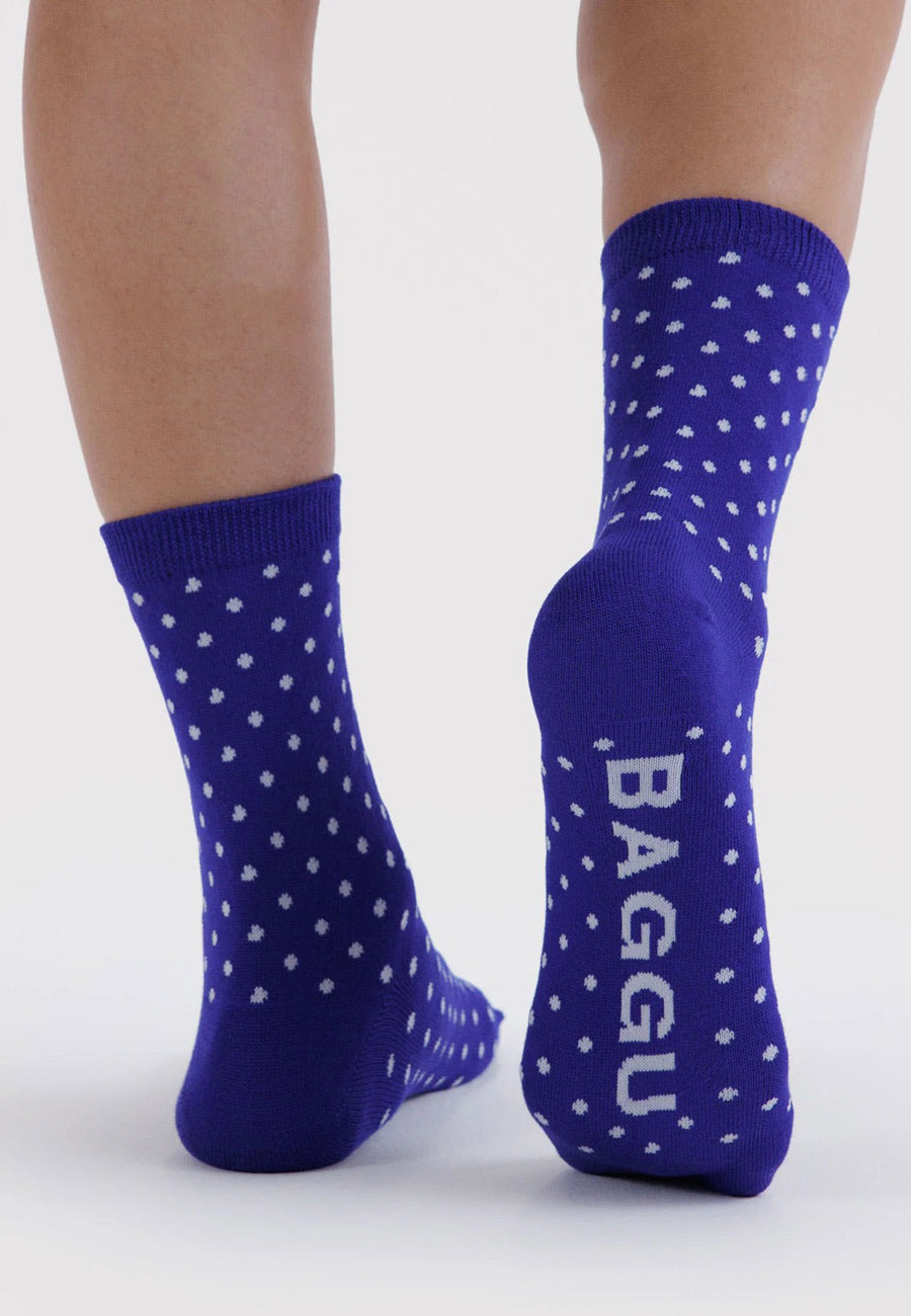 Baggu Crew Sock Micro Blue and White Polka Dot