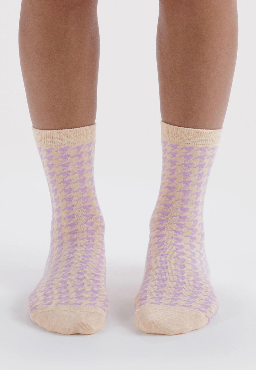 Baggu Crew Sock Pink Houndstooth