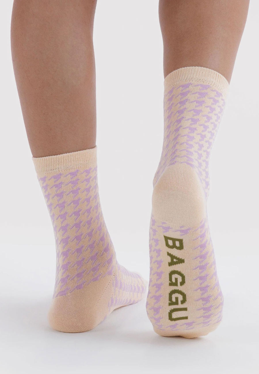 Baggu Crew Sock Pink Houndstooth