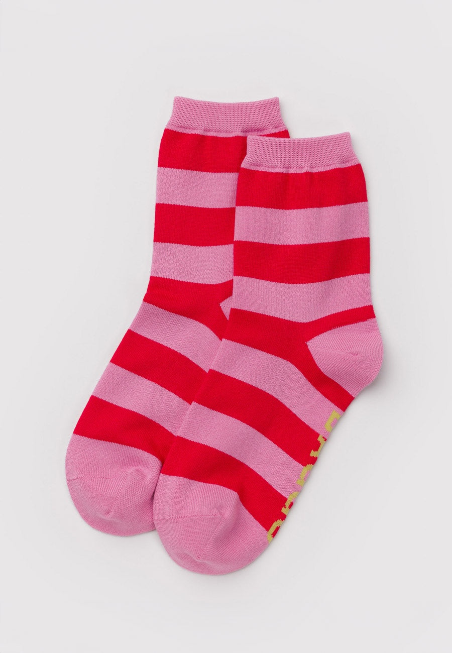 Baggu Crew Sock Pink Stripe