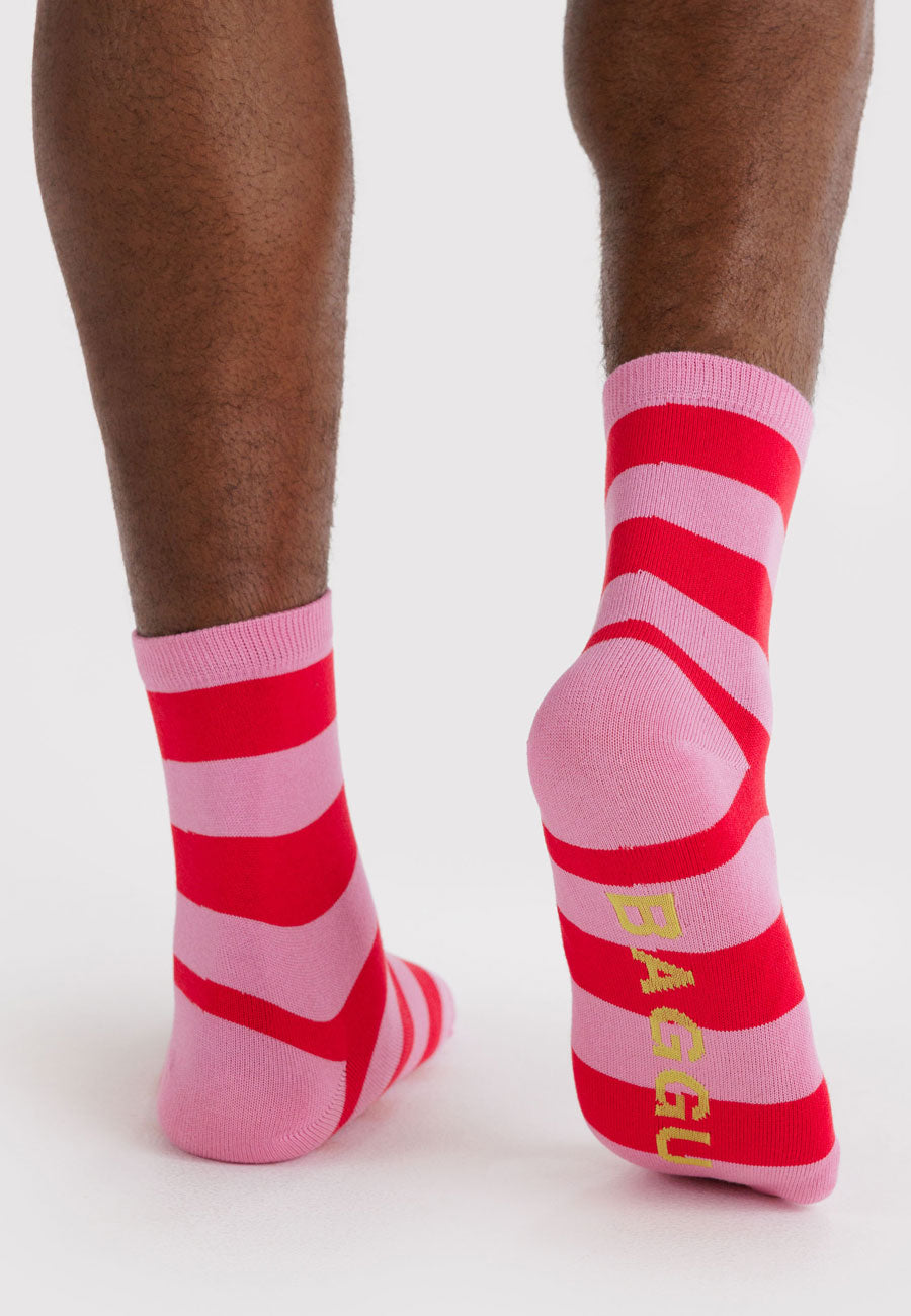 Baggu Crew Sock Pink Stripe