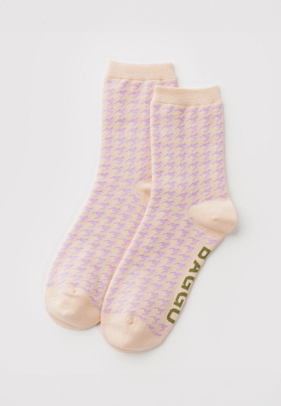 Baggu Crew Sock Pink Houndstooth