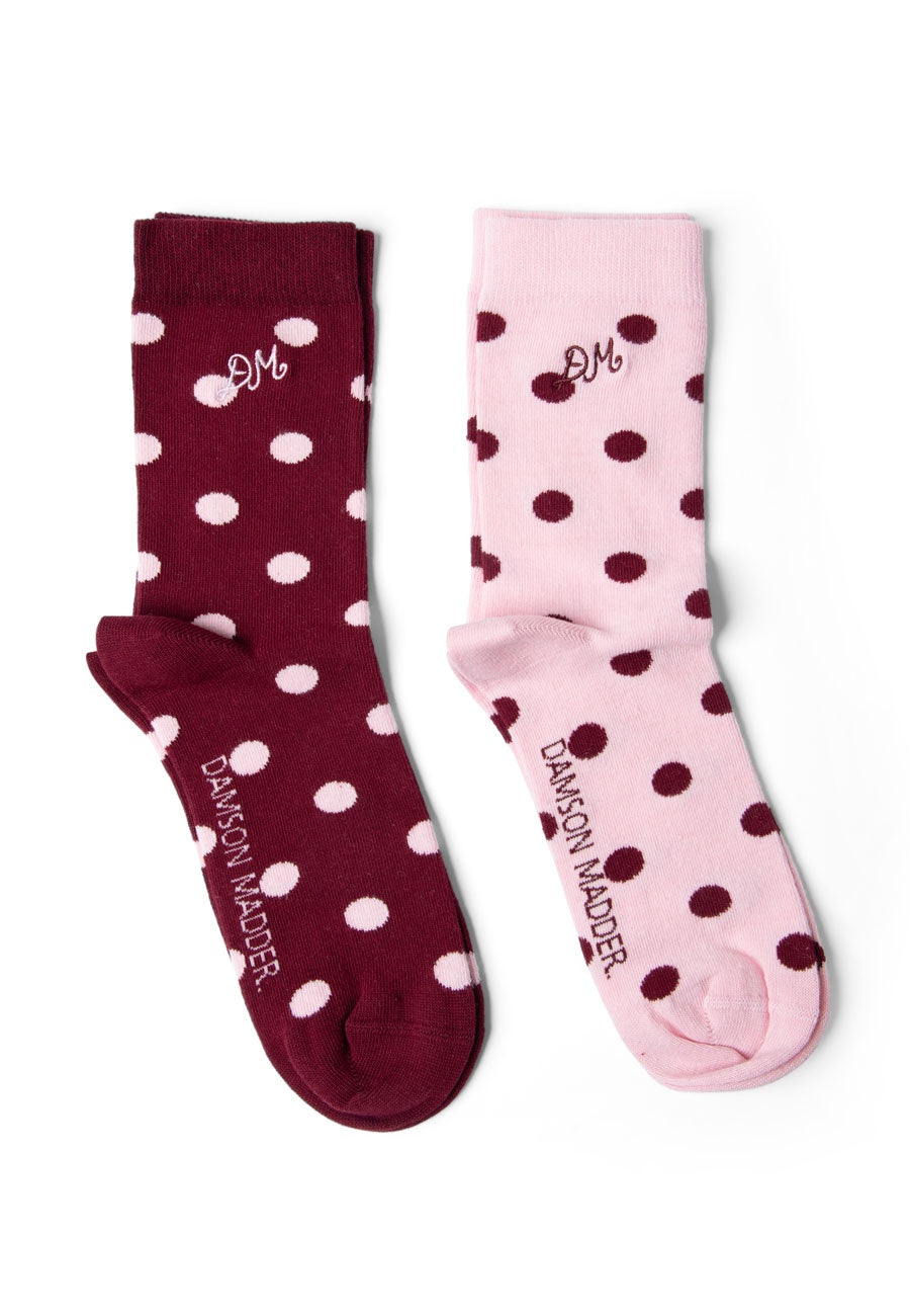 Damson Madder Calf Length 2 Pack Socks Pink Burg Spot