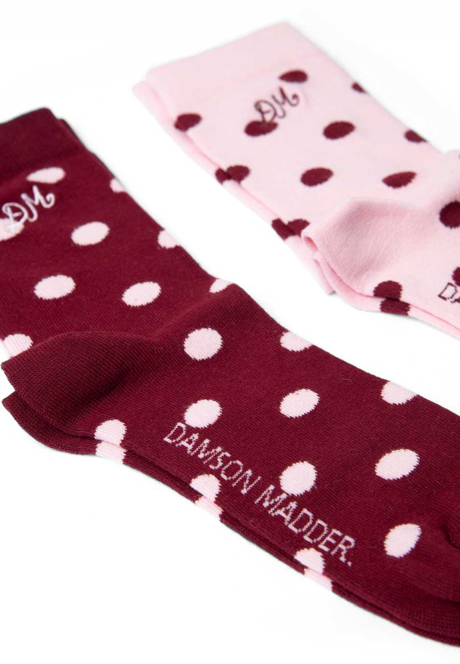 Damson Madder Calf Length 2 Pack Socks Pink Burg Spot