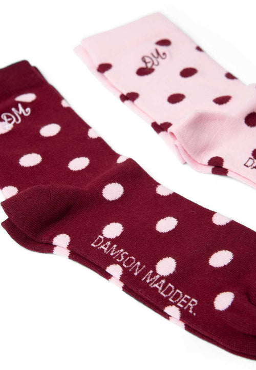 Damson Madder Calf Length 2 Pack Socks Pink Burg Spot