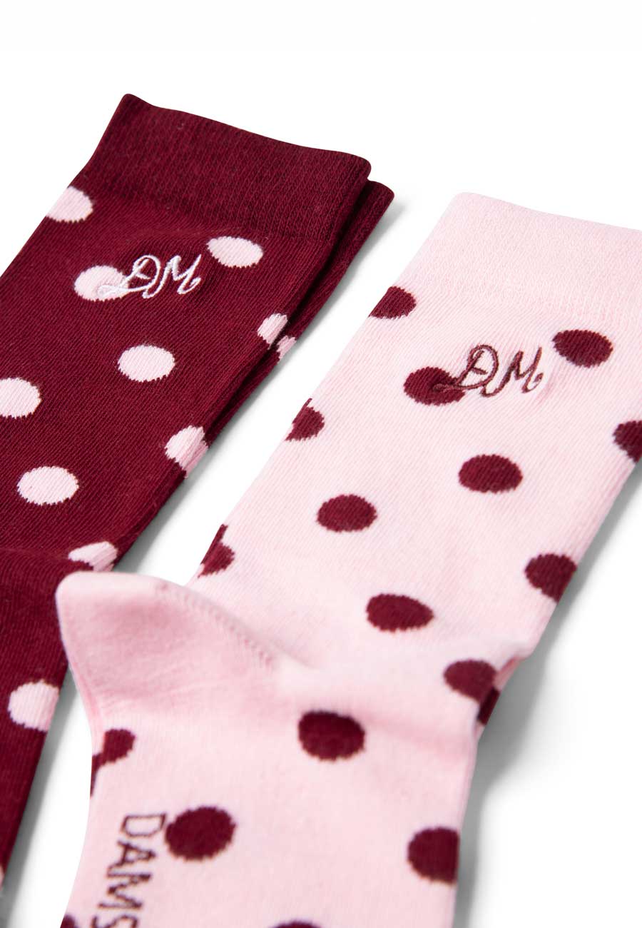 Damson Madder Calf Length 2 Pack Socks Pink Burg Spot