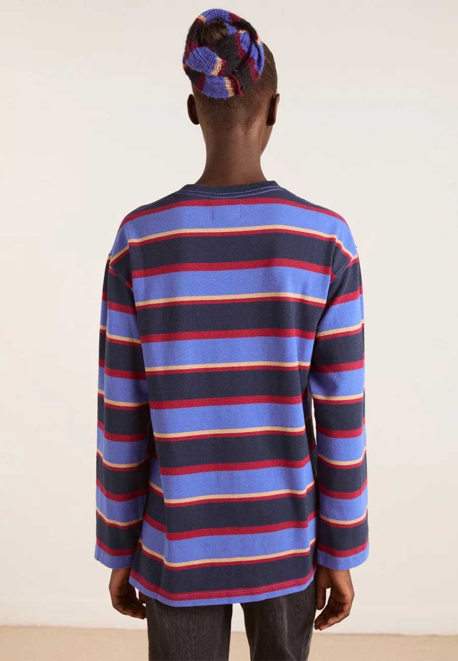 Damson Madder Ali Long Sleeve Tee Navy Burg Stripe