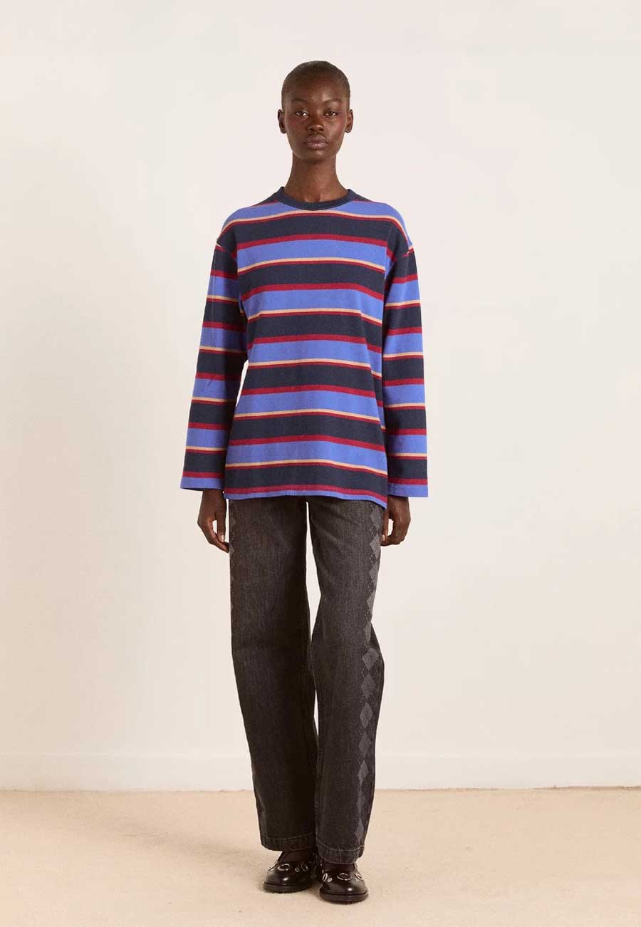 Damson Madder Ali Long Sleeve Tee Navy Burg Stripe