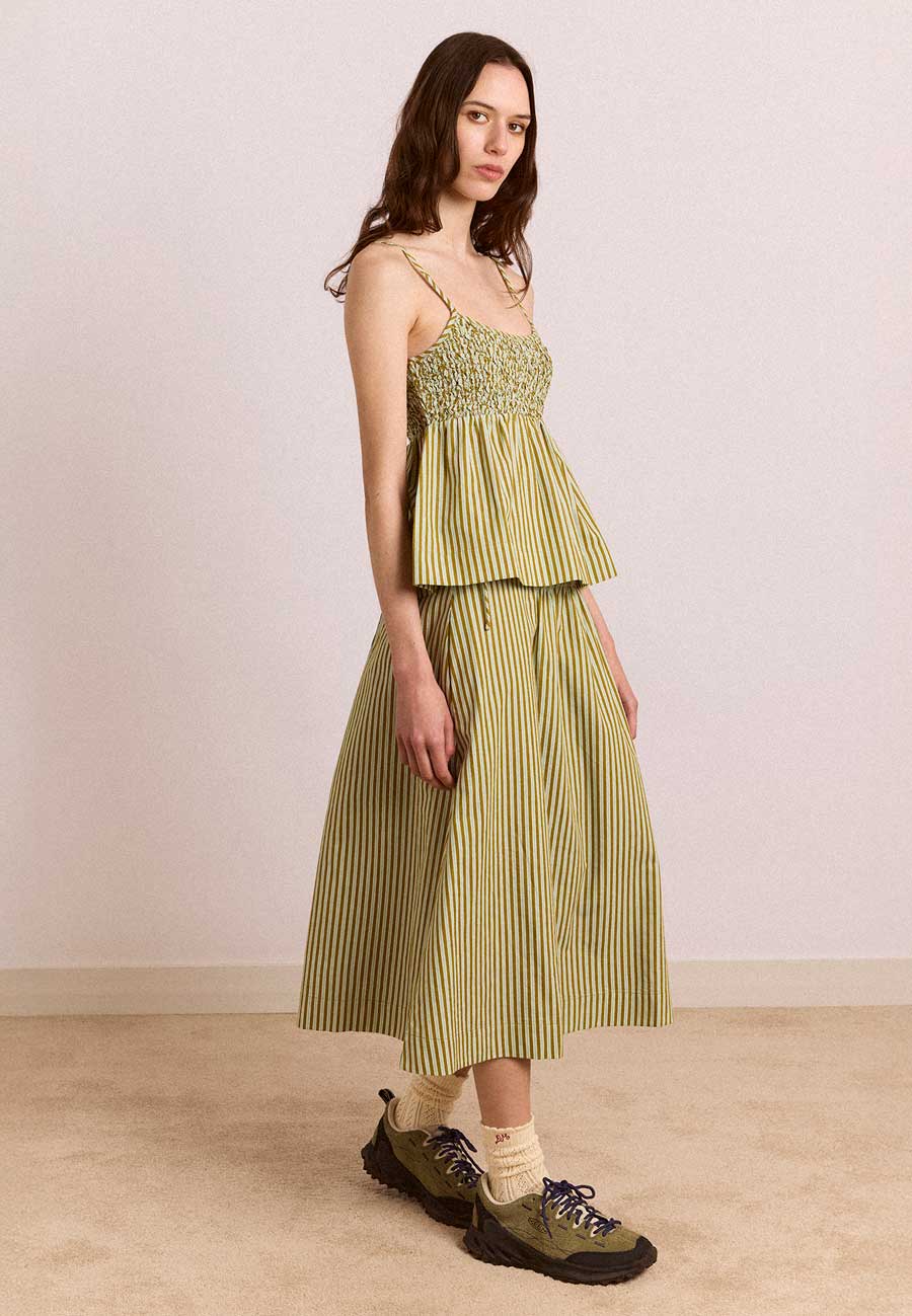 Damson Madder Caspia Volume Midi Skirt Basil Stripe