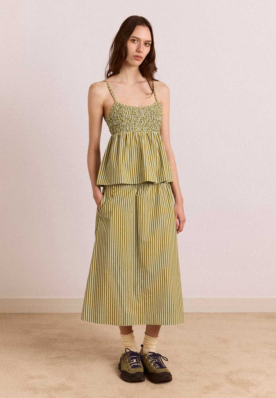 Damson Madder Caspia Volume Midi Skirt Basil Stripe