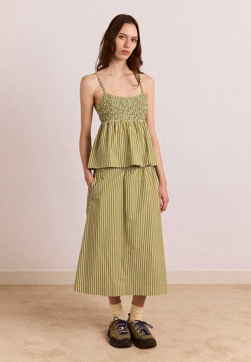Damson Madder Caspia Volume Midi Skirt Basil Stripe