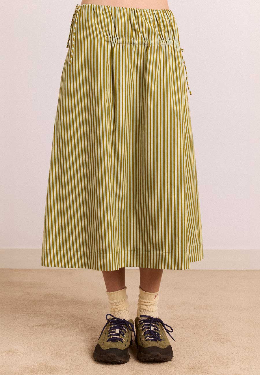 Damson Madder Caspia Volume Midi Skirt Basil Stripe