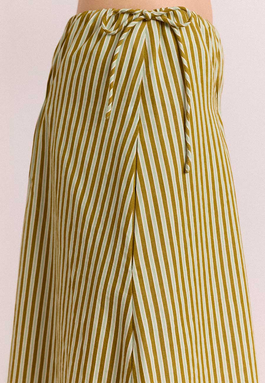 Damson Madder Caspia Volume Midi Skirt Basil Stripe