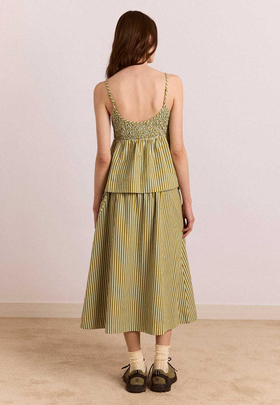 Damson Madder Caspia Volume Midi Skirt Basil Stripe