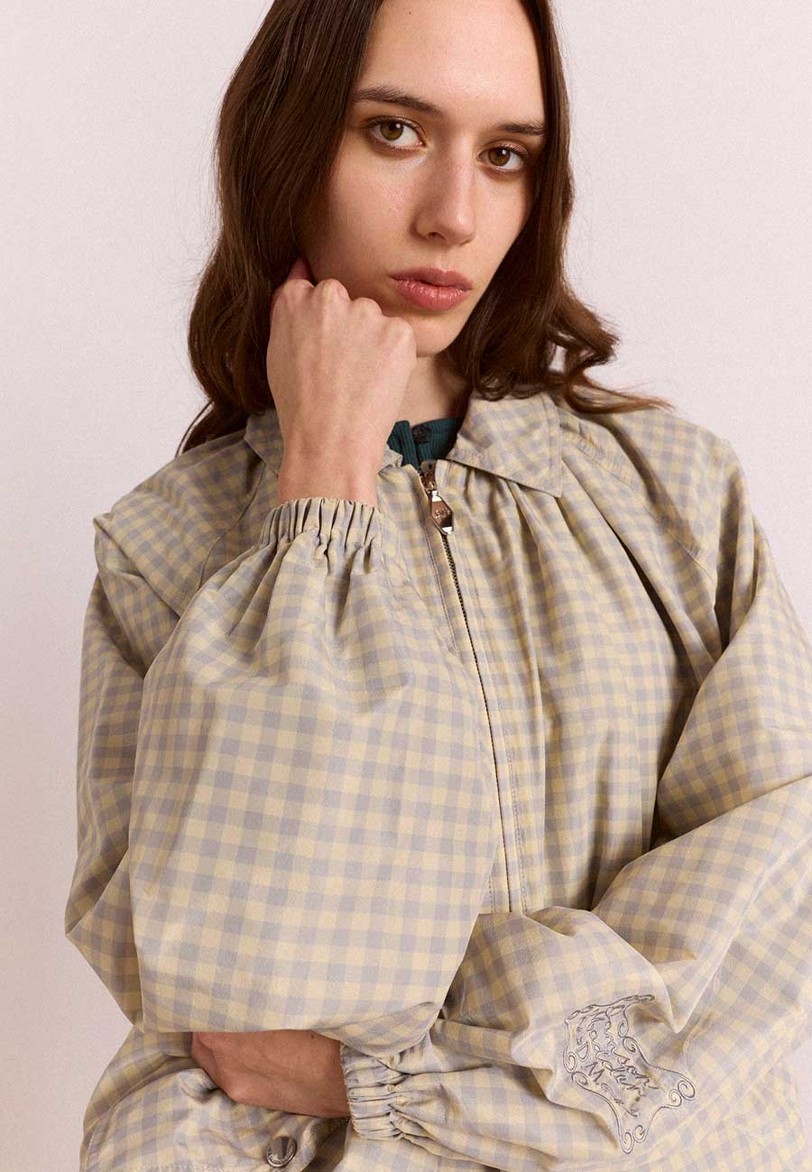 Damson Madder Lailah Lightweight Bomber Oyster Check