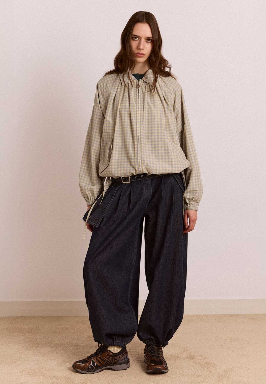 Damson Madder Lailah Lightweight Bomber Oyster Check
