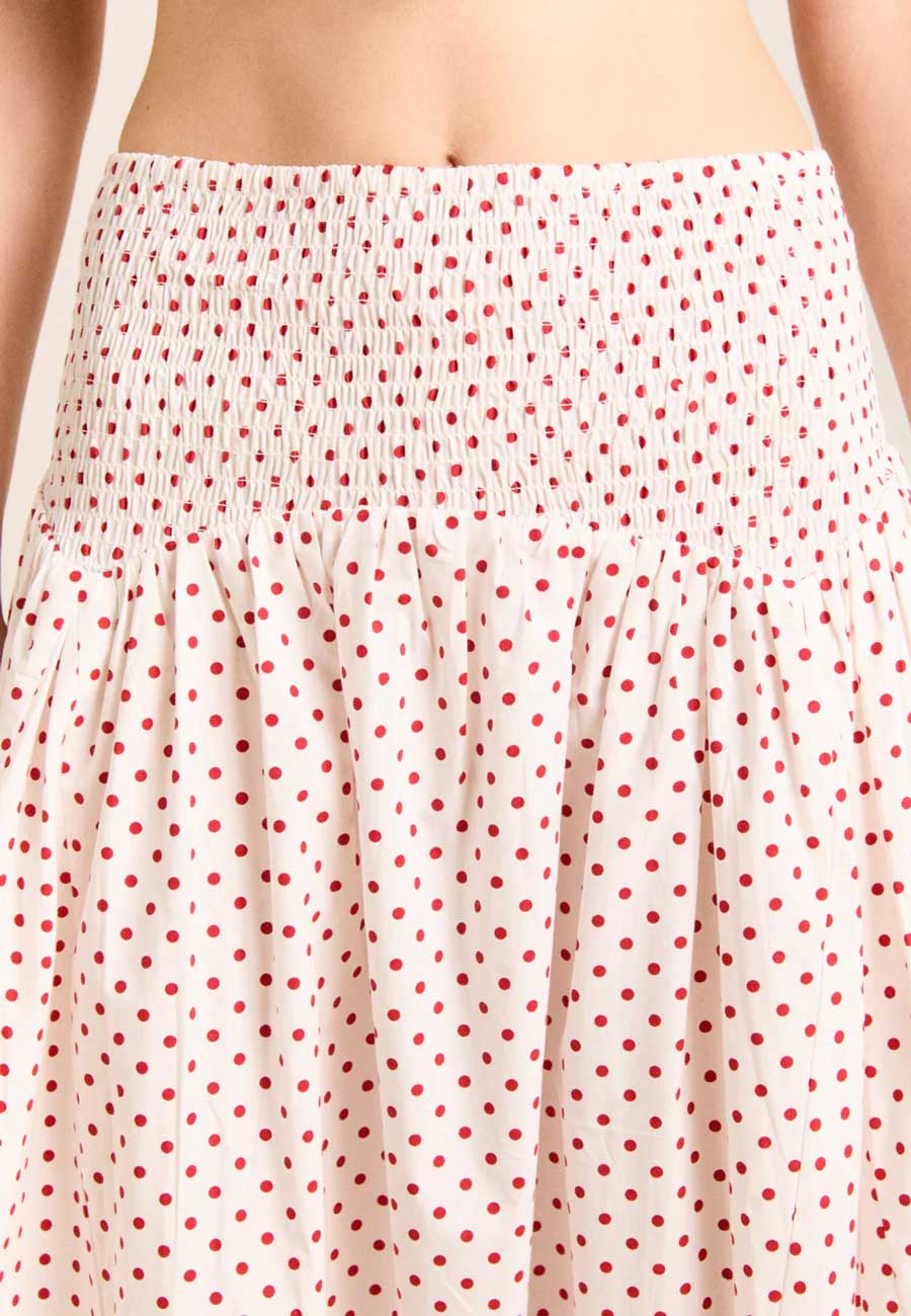 Damson Madder Layla Godet Midi Skirt Off White & Red Spot