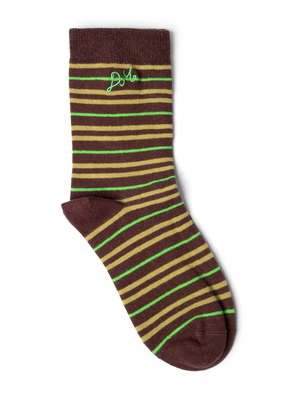 Damson Madder Calf Length Stripe Socks Choc Lime