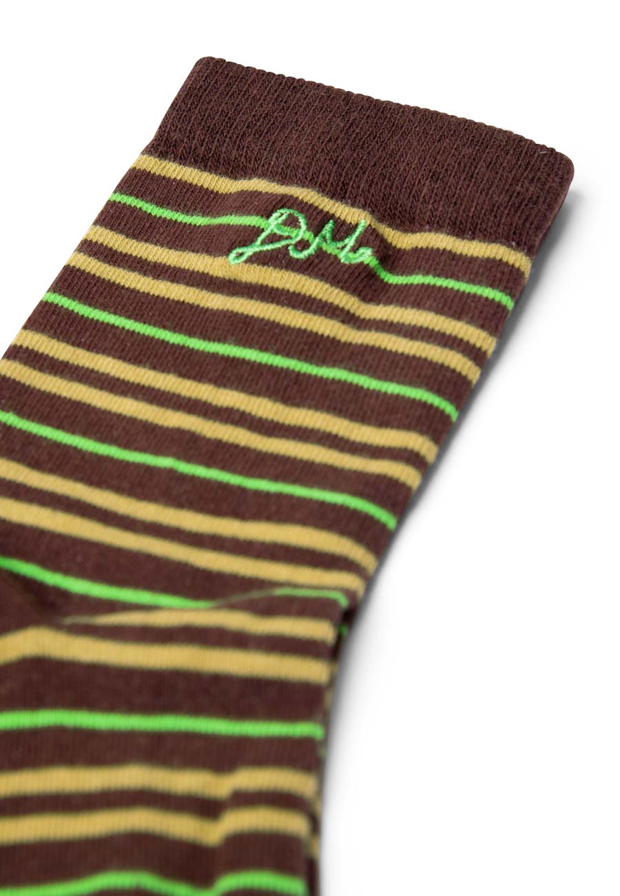 Damson Madder Calf Length Stripe Socks Choc Lime
