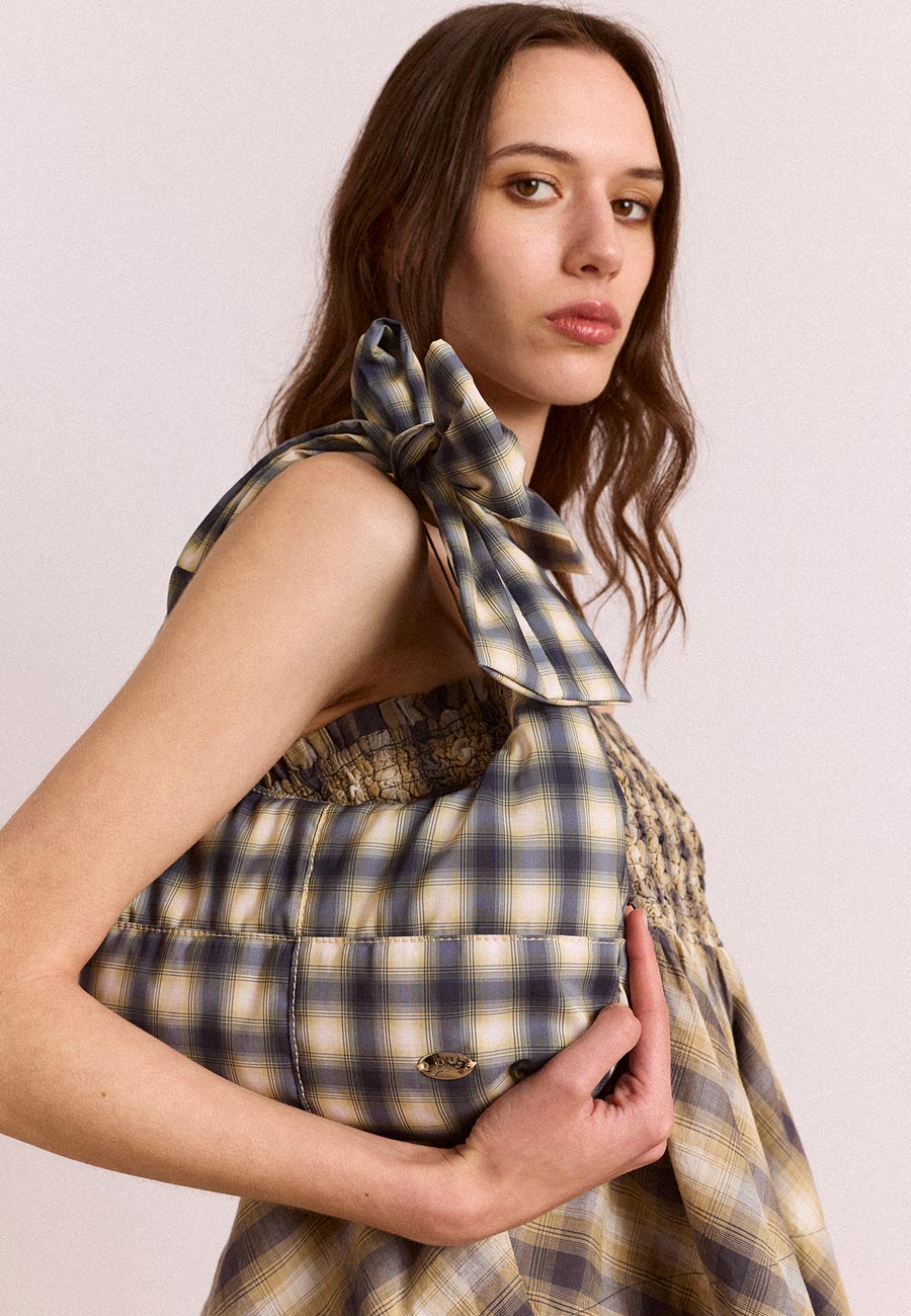 Damson Madder Roo Check Tie Bag Cardamon Check