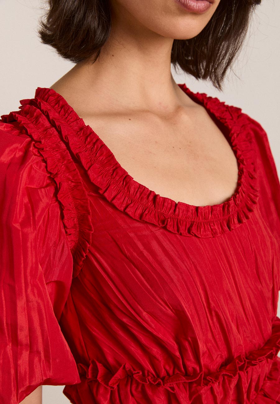 Damson Madder Everly Ruffle Blouse Red Tafetta