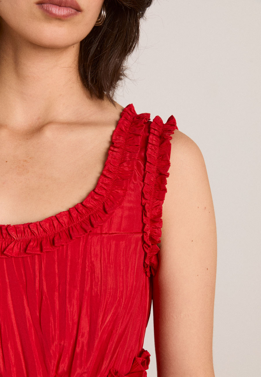 Damson Madder Everly Ruffle Blouse Red Tafetta