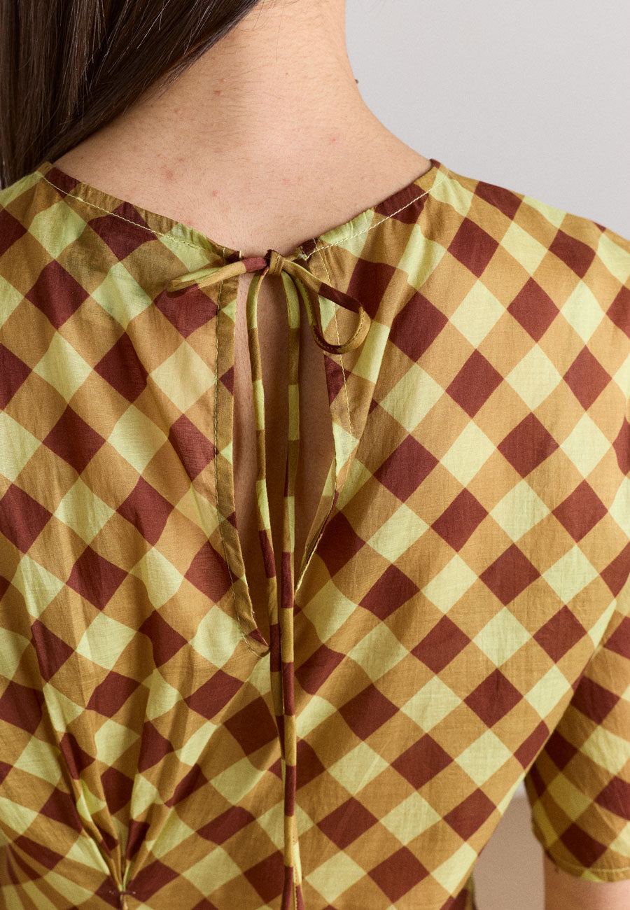 Damson Madder Harmony Sheer Midi Dress Choc Avo Gingham