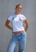 Rhoda Nunn Off-Cut Tee White Pink Madras