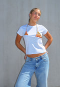 Rhoda Nunn Off-Cut Tee White Orange Check