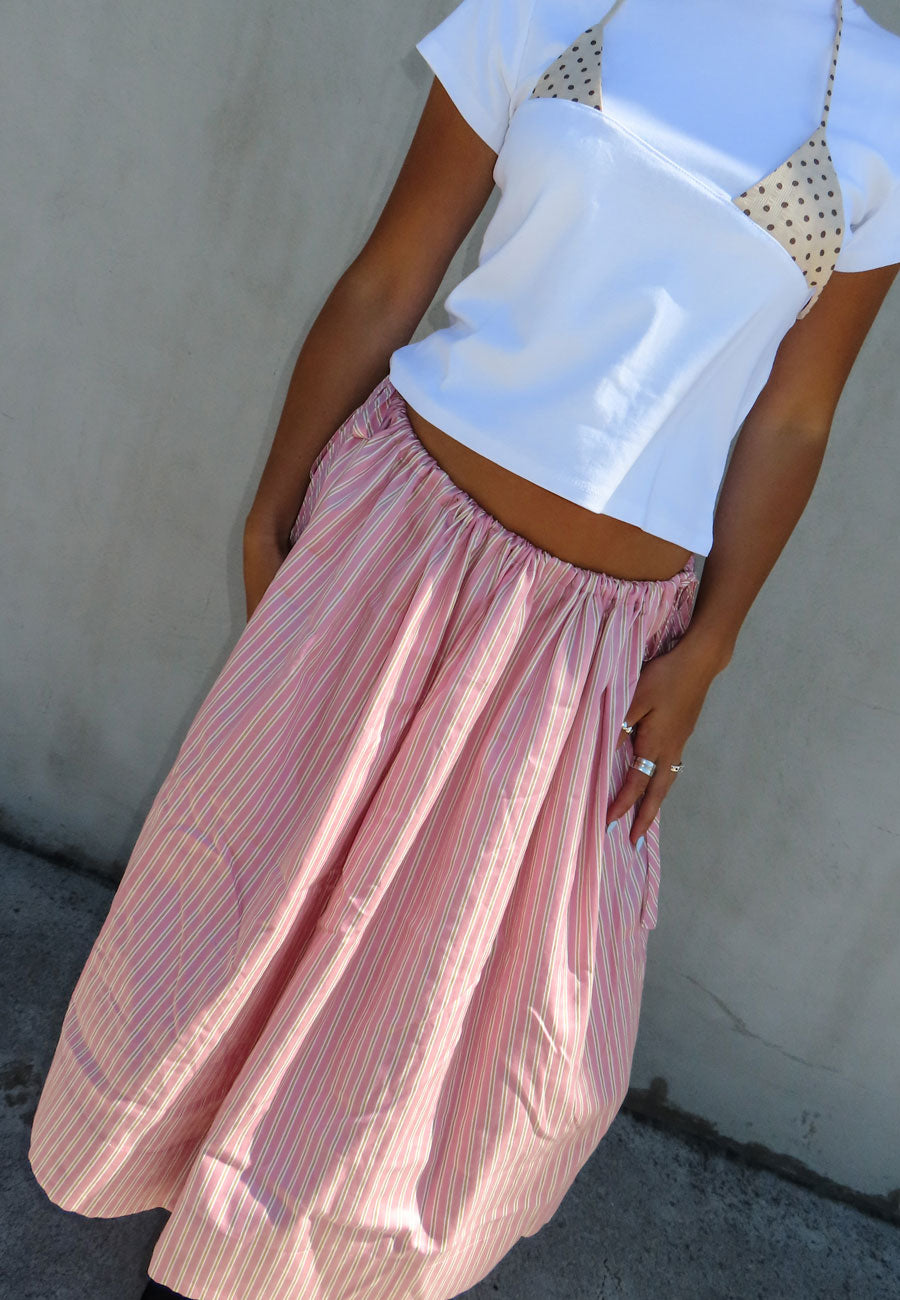 Rhoda Nunn Sunne Skirt Pink Sateen Stripe
