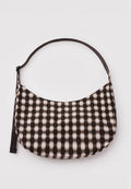 Baggu Large Nylon Crescent Bag Blurred Gingham Brown