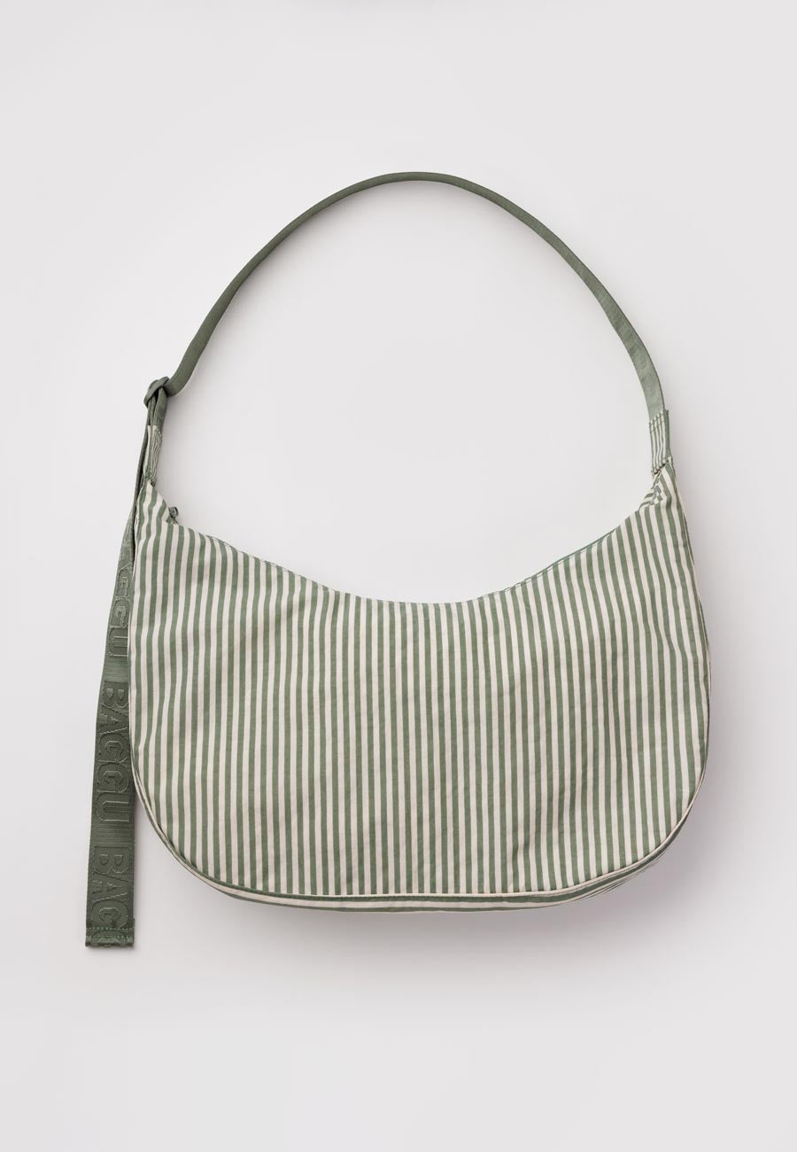 Baggu Large Nylon Crescent Bag Sage Stripe
