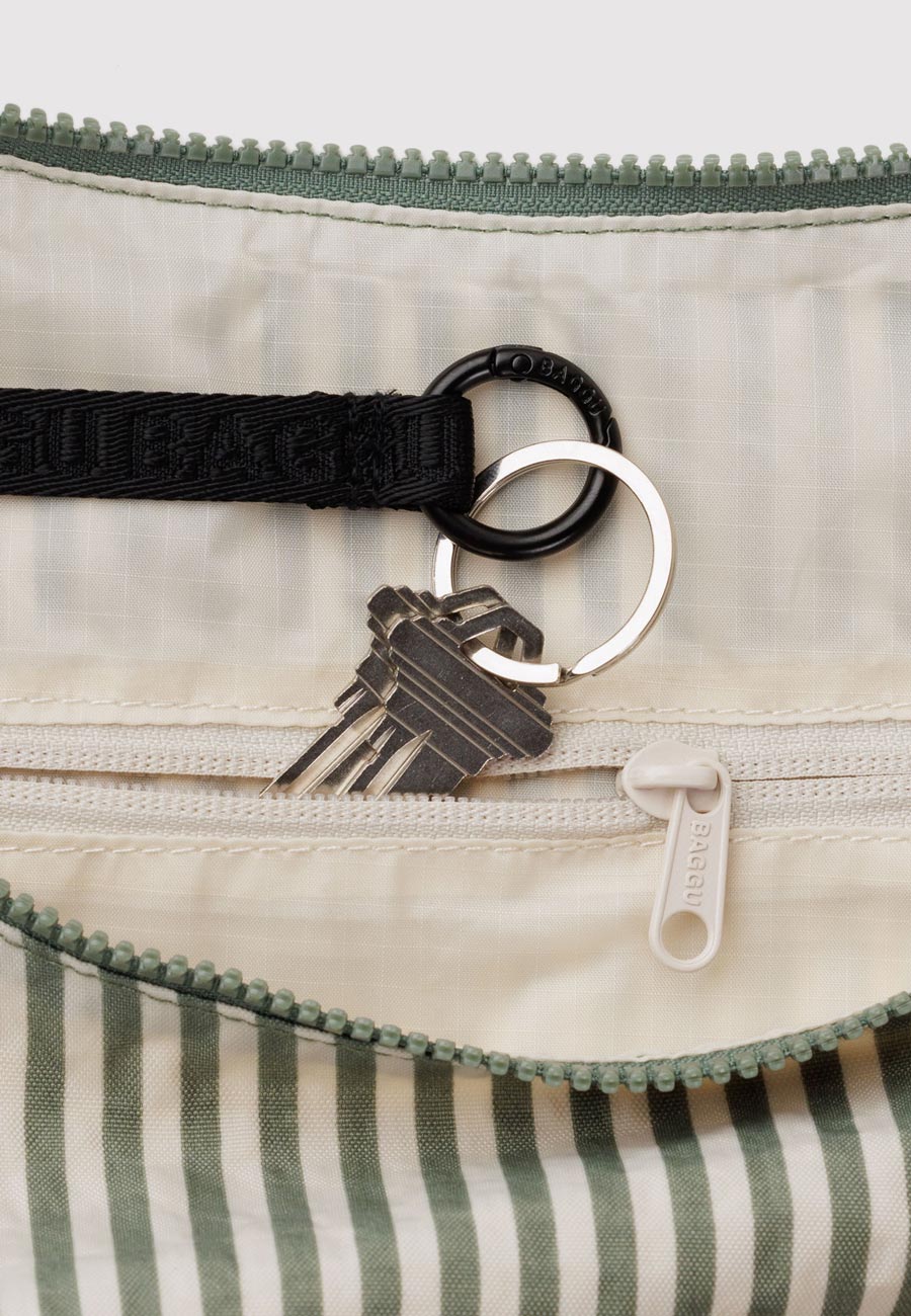 Baggu Large Nylon Crescent Bag Sage Stripe