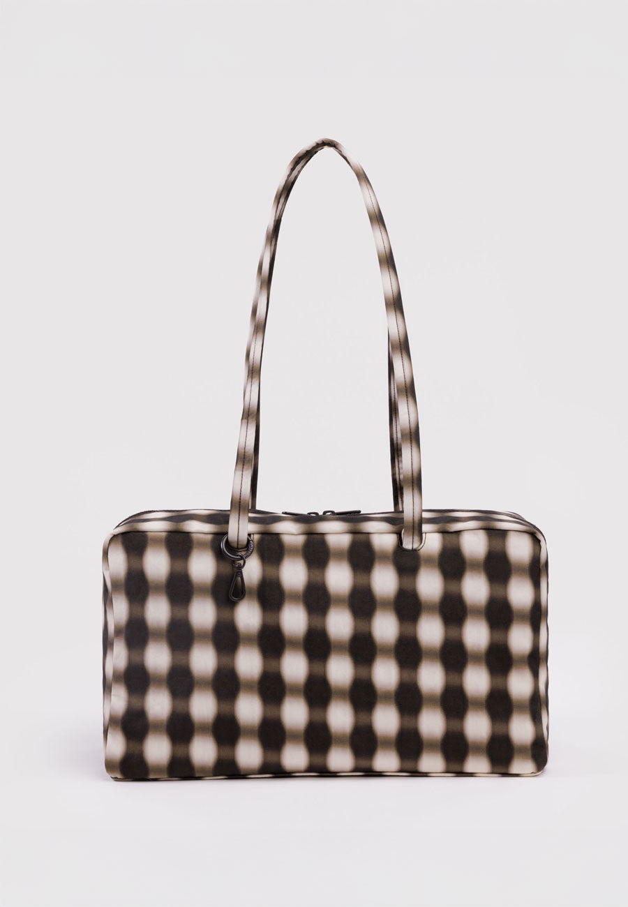 Baggu Medium Nylon Bowler Bag Blurred Gingham Brown