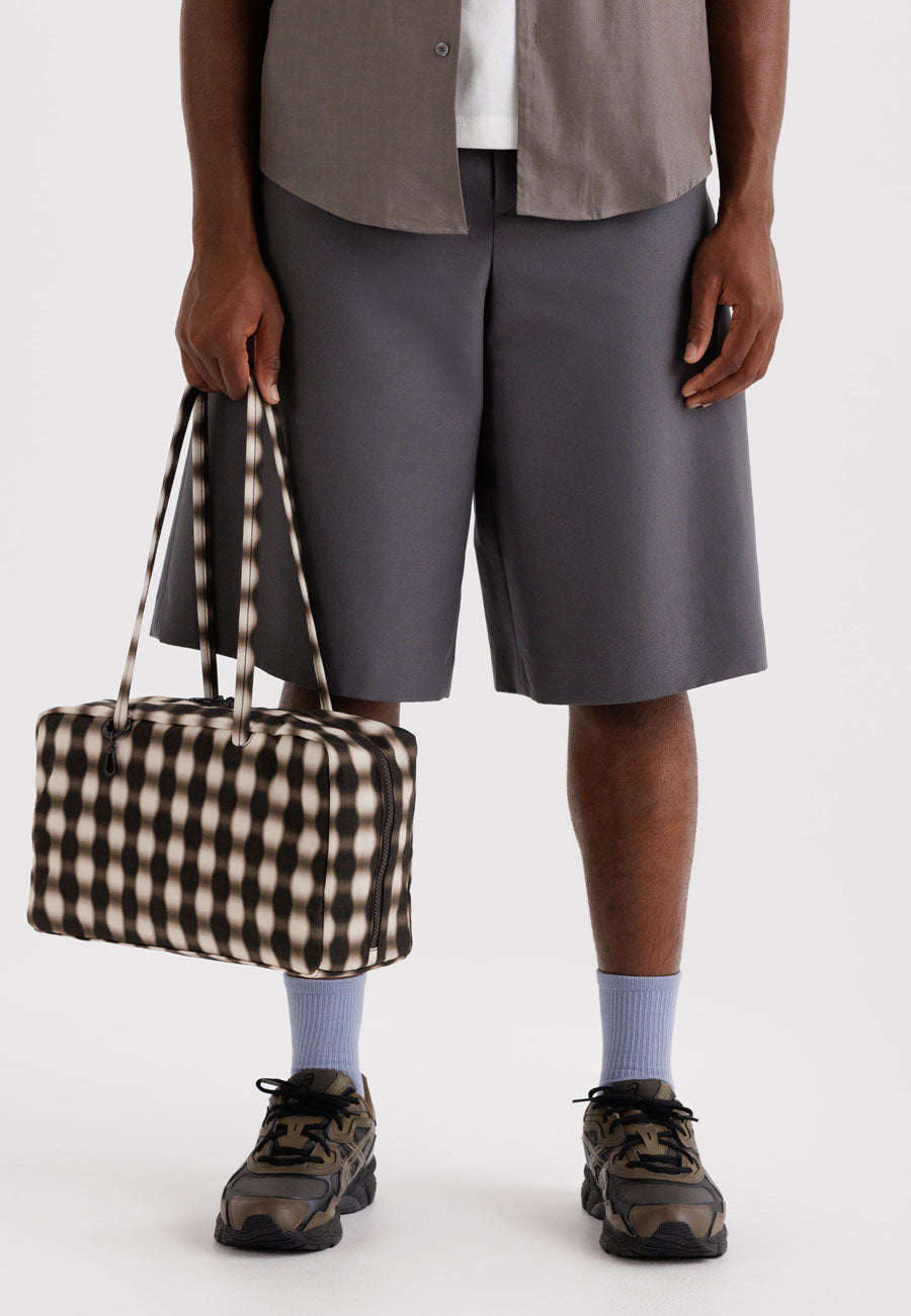 Baggu Medium Nylon Bowler Bag Blurred Gingham Brown